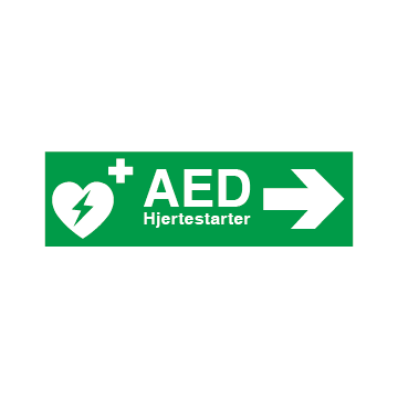 AED Hjertestarter højre - Efterlysende plast - 105 x 297 mm