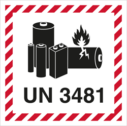 UN 3481 Lithium Batteri Etiket, Selvklæbende Vinyl - Rulle med 250 stk.