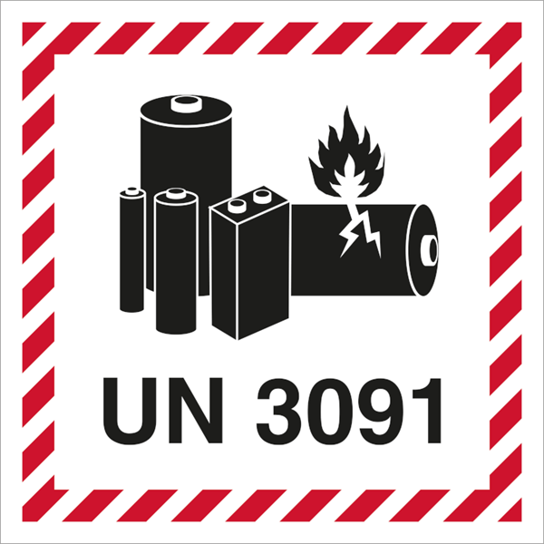 UN 3091 Lithium Batteri Etiket, Selvklæbende Vinyl - Rulle med 250 stk.