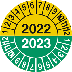 kalibreringsmaerke aar 2022 og 2023 gul og groen