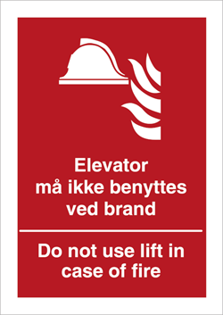Elevator må ikke benyttes ved brand skilt