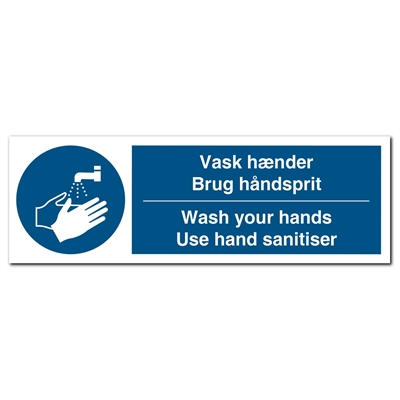 aflangt vask hænder brug haandsprit was your hands sanitiser skilt