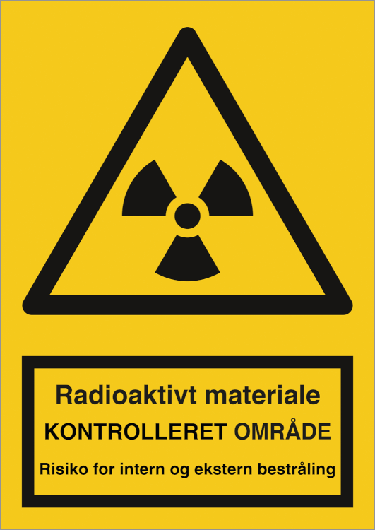 Radioaktivt materiale kontrolleret intern ekstern Advarselsskilt 400281