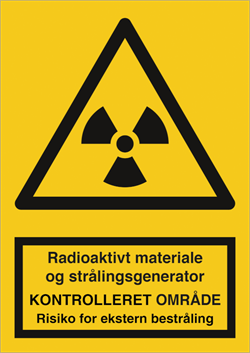 Radioaktivt materiale og straaling overvaaget intern Advarselsskilt 400274
