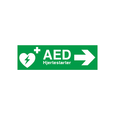 AED Hjertestarter højre - Efterlysende vinyl - 105 x 297 mm