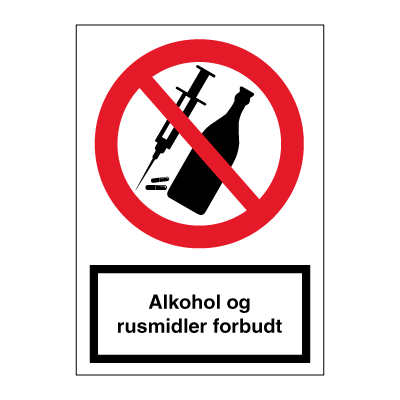 Alkohol og rusmidler forbudt - forbudsskilt - F105