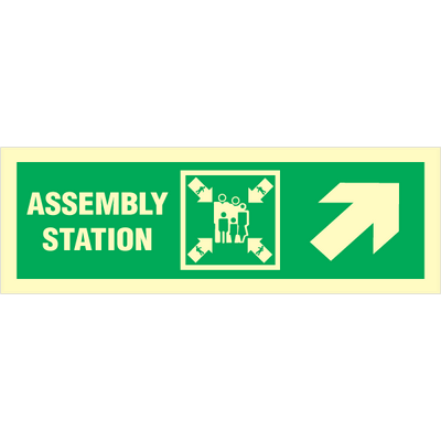 Assembly station arrow up to corner - Photolumienescent Self Adhesive Vinyl - 100 x 300 mm