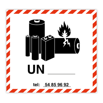 Lithium Batteri Etiket + UN og telefon-nr