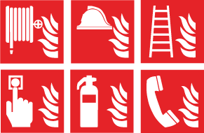 Brandskilte og Skilte vedrørende ildslukningsmateriel