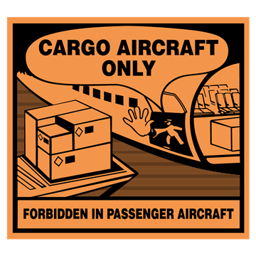 Cargo Aircraft Only fareseddel med teksten forbidden in passenger aircraft