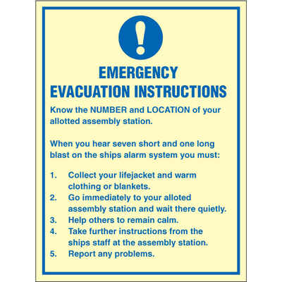 Emergency Evacuation Instructions - Photolumienescent Rigid - 200 x 150 mm