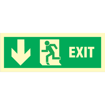 Exit left, arrow down - Photolumienescent Self Adhesive Vinyl - 150 x 400 mm
