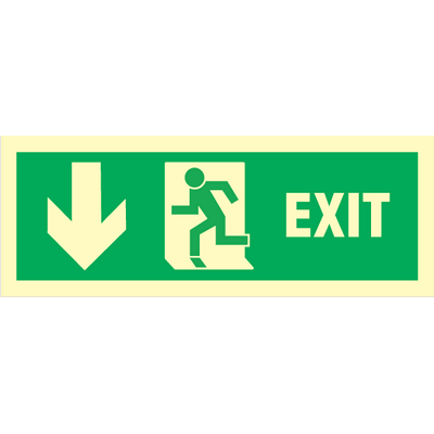 Exit left, arrow down - Photolumienescent Self Adhesive Vinyl - 100 x 300 mm