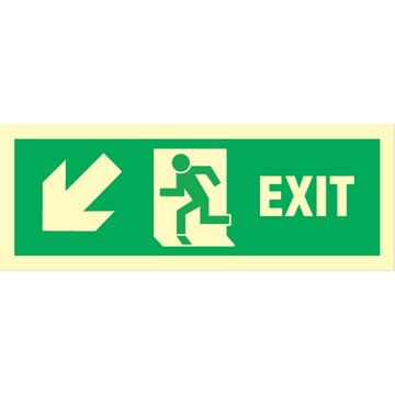 Exit left, arrow left/down - Photolumienescent Self Adhesive Vinyl - 150 x 400 mm