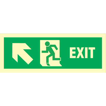 Exit left/up, arrow up - Photolumienescent Self Adhesive Vinyl - 100 x 300 mm