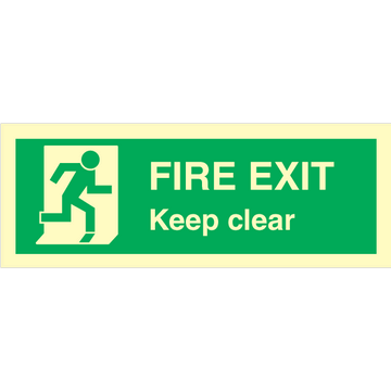 Fire exit keep clear - Photolumienescent Self Adhesive Vinyl - 100 x 300 mm