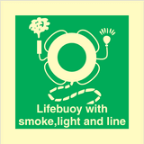 Lifebuoy with line, light and smoke
