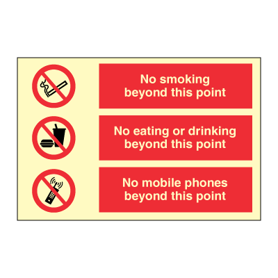 No smoking - No eating - No mobile phones - combination signs