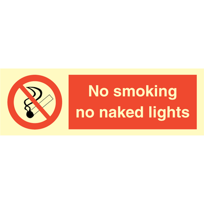 Se No smoking no naked lights - Self Adhesive Vinyl - 100 x 300 mm hos JO Safety