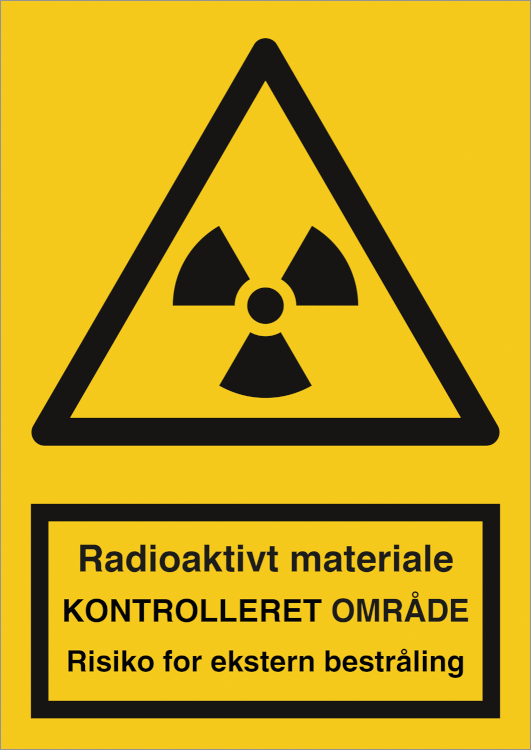 Advarselsskilt Radioaktivt materiale - kontrolleret.. - ekstern