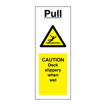 Pull - Caution Deck slippery when wet - hazard signs