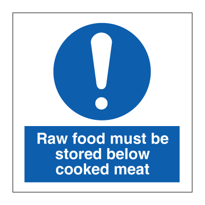 Raw food must be stored below cooked meat - Mandatory Signs