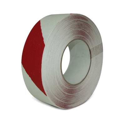 Skridsikker gulvtape - Rød/hvid - 50 mm x 18 m