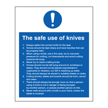The safe use of knives - mandatory signs
