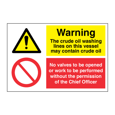 Warning crude oil - No valves opened or work - combination signs