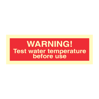 Se Warning! Test water temperature before use - Rigid plast - 100 x 300 mm hos JO Safety